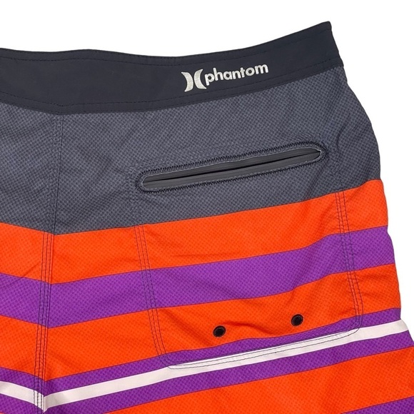 Hurley Phantom Boardshorts Mens 36 Logo Patch Red Purple Bright Striped Swim - Picture 8 of 11